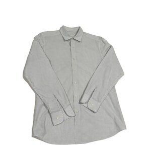 Massimo Dutti Men's Large (42 EU) White Blue Pinstripe 100% Cotton Button-Up